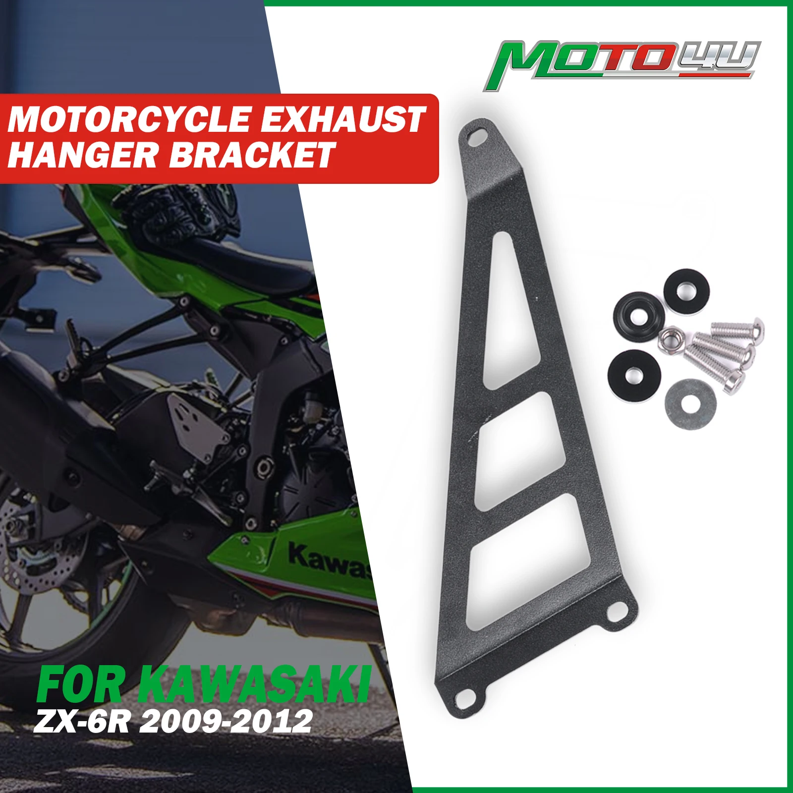 MOTO4U para KAWASAKI ZX-6R ZX6R 2009 2010-2012 soporte de suspensión de escape de hierro para motocicleta silenciador soporte de suspensión de escape modificación