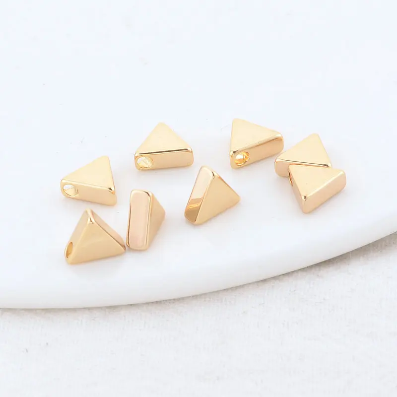 황동 삼각형 비즈 스페이서 비즈 팔찌용, 7x7MM, 14K 골드 컬러 도금, 고품질 Diy 쥬얼리 액세서리, 20 개