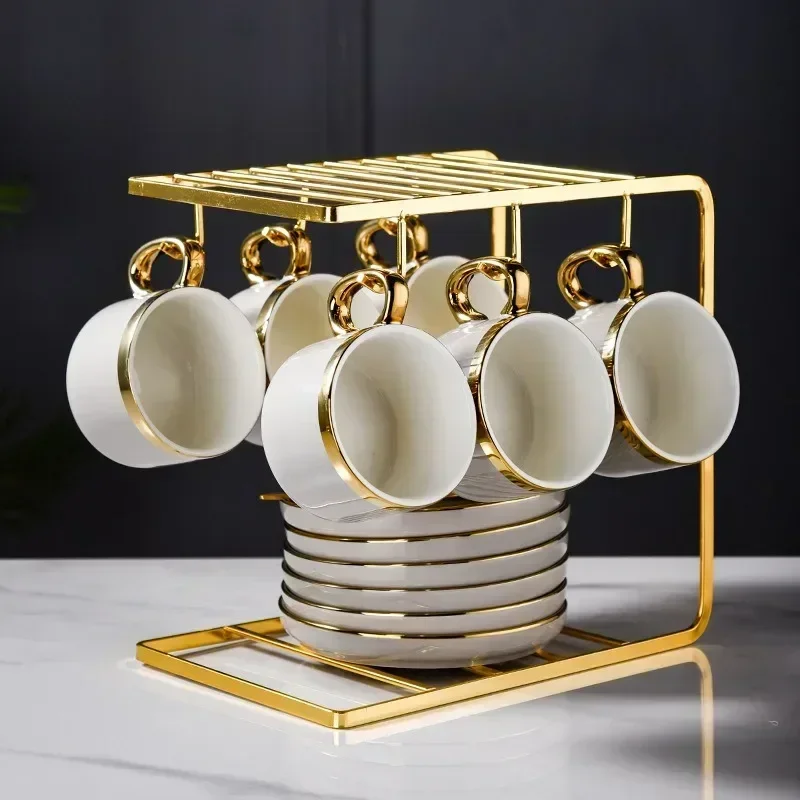 European Small Luxury Cup Coffee Set with Office Tray Coffee Saucer Cup Gold Afternoon Rim Tea Cup Saucer Spoon Home Tableware