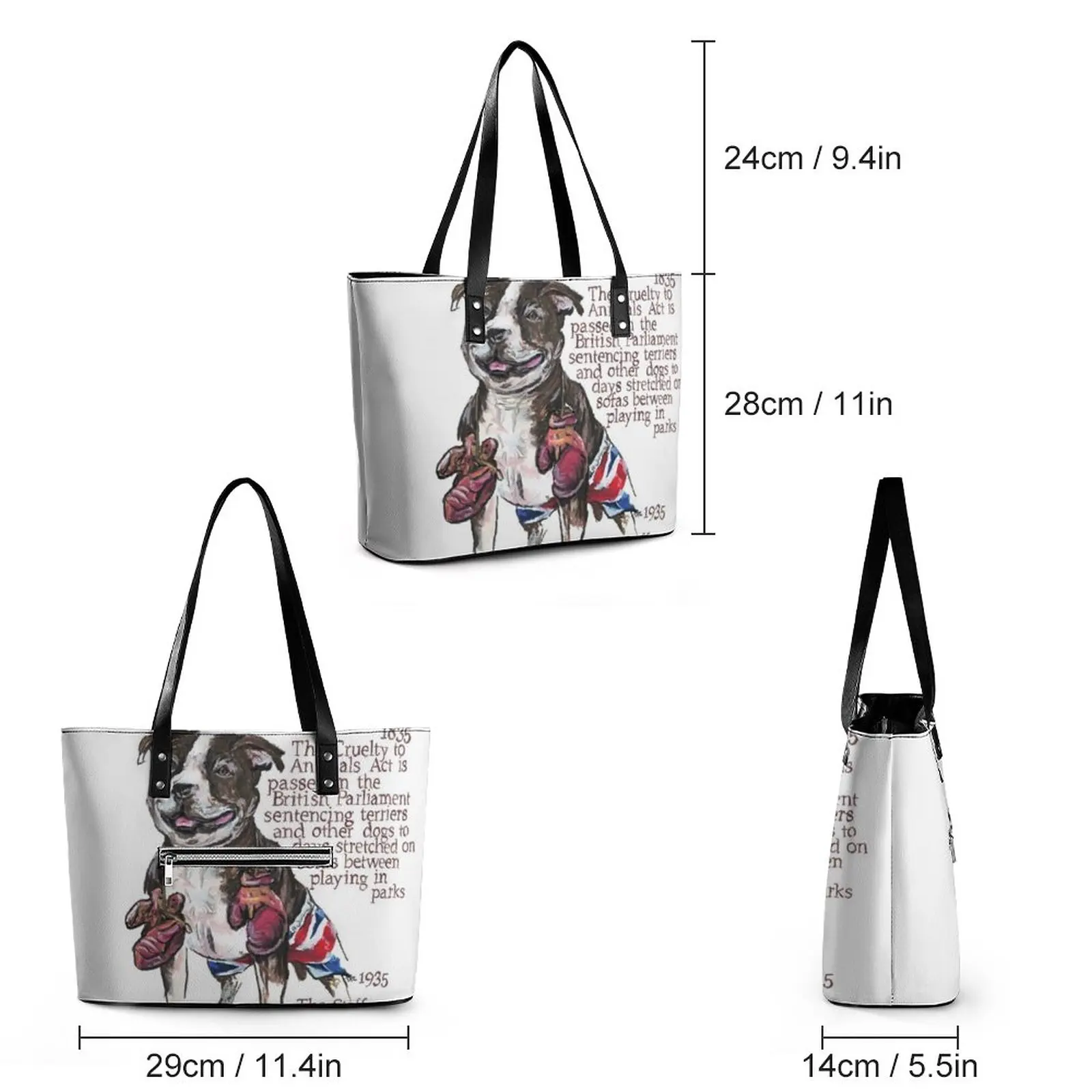 Staffordshire Bull Terrier History Handbags Women Animal Tote Bag Casual Travel Shoulder Bag Print PU Leather Shopping Bags