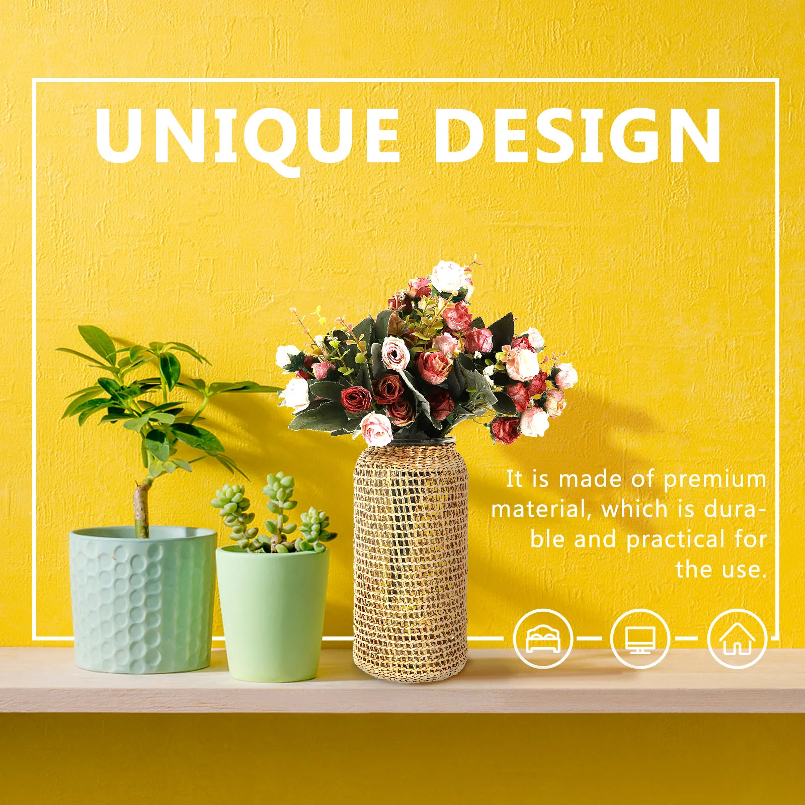 

Straw Woven Glass Vase Decorative Flower Vessel Vintage Dried Flower Arrangement Container Desktop Plant Adornment Grass Woven