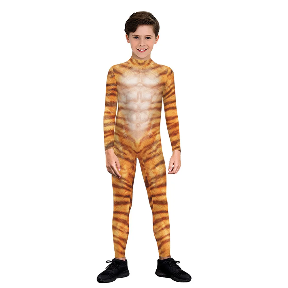 Animal Tiger For Kids Party Tights Lizard Print Jumpsuits Halloween Cosplay Costume Elastic Zentai Bodysuits For Boys Girls