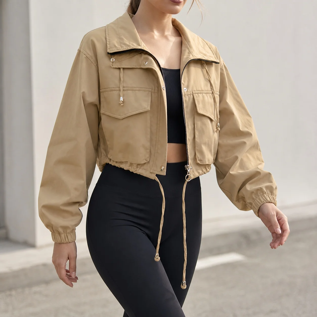 Women's Spring Autumn Demi-Season Thick Loose Fit Turn Down Collar Long Sleeve Woven Front Zipper Jacket Women's Clothing