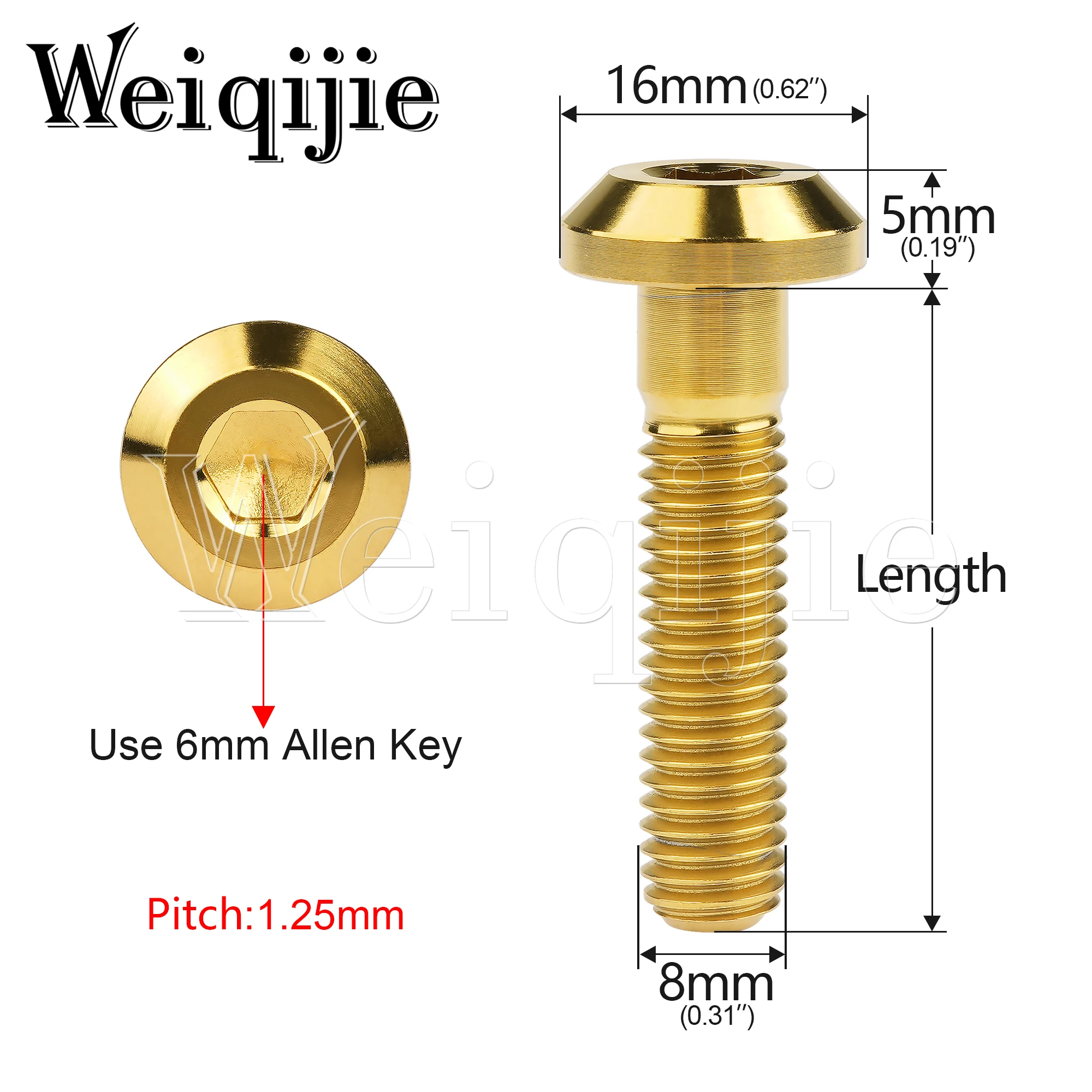 Weiqijie Titanium Bolt M6 / M8x12/15/20/25/30/35/40mm Hexagon Socket Head for Bicycle And Motorcycle Brake Disc