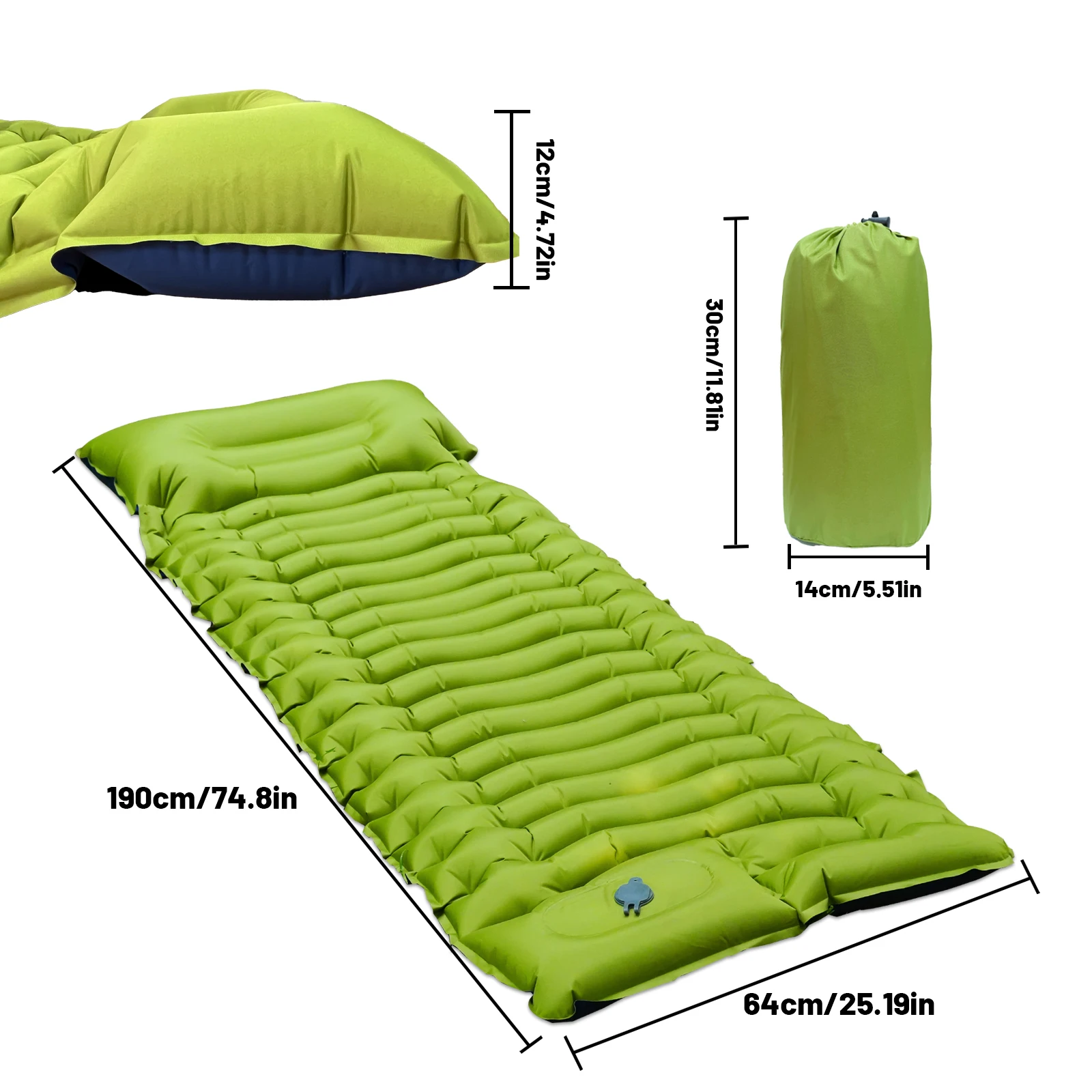 Outdoor camping super thick 4-inch inflatable sleeping mat with built-in pillow and pump air mat for travel hiking climbing