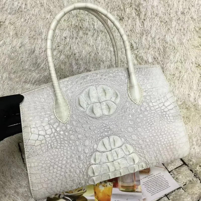 Classical Genuine Crocodile Skin Women's Large Top-handle Handbag Crocodile Leather OL Lady Working Purse Female Gray Totes Bag