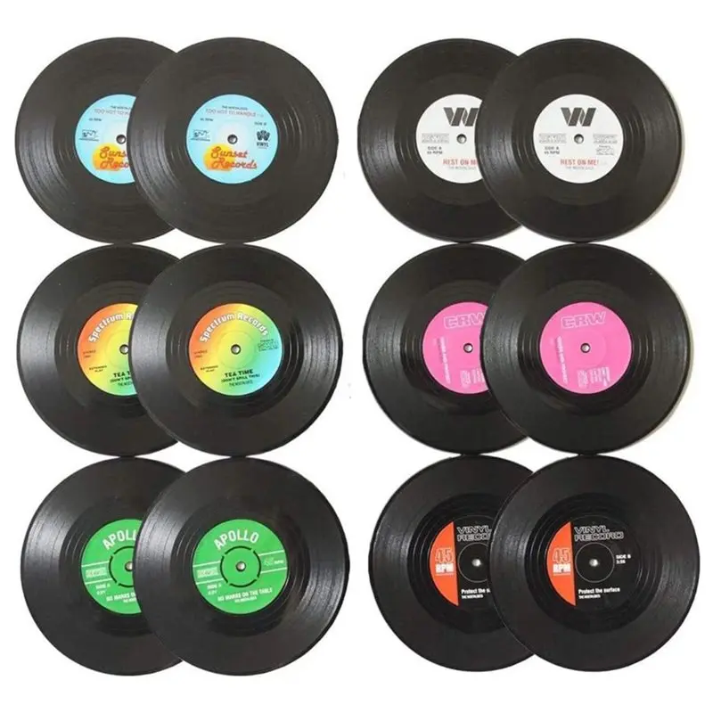 

【HOT A69Z!】For Hot Coffee Cup Compatible Vinyl Record Coasters 12Pcs Set, Retro Style Decor Design For Desktop Protection