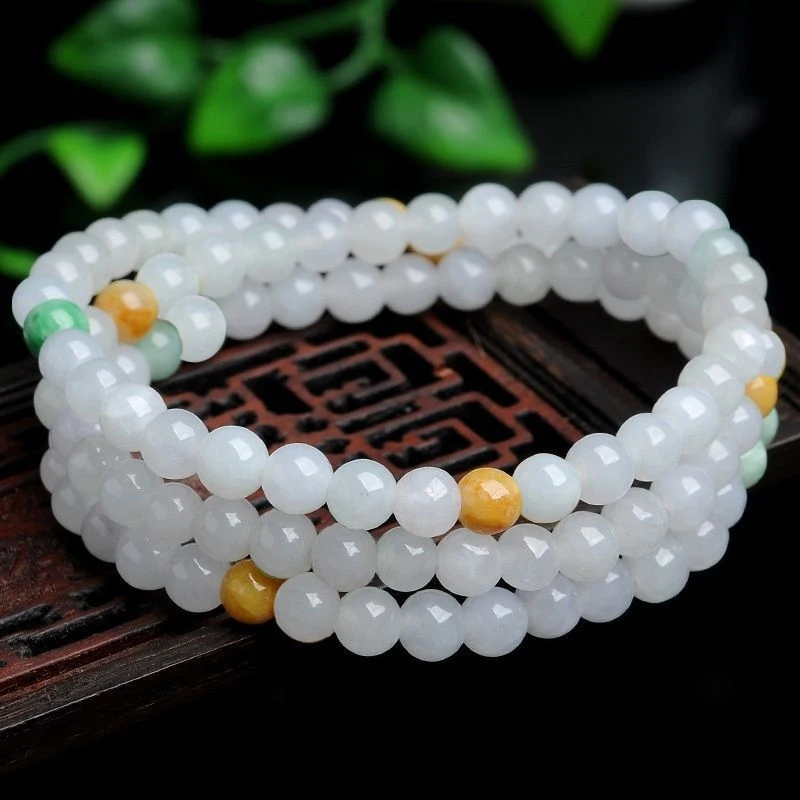 

, three-color women's bracelet, Burmese jade beads, Buddhist style, fashionable and versatile