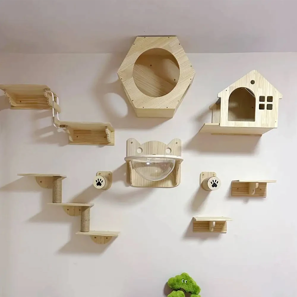 Wall-mounted Cat Climbing House Made Of Solid Wood Sisal Cat Climbing Ladder Durable Cat Scratching Post Cat Tree Pet Furniture