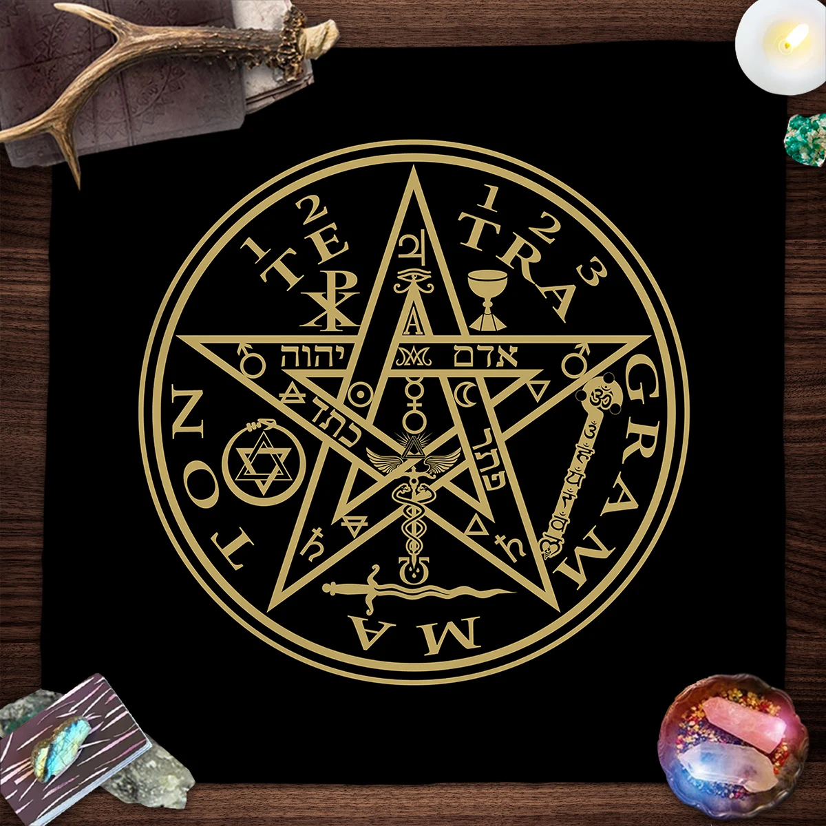 Hebrew Tarot Tablecloth Altar Cloth Five-pointed star Crystal Divine Cloth Mystical Runes Tarot Pad Oracle Pad Witchy Home Decor