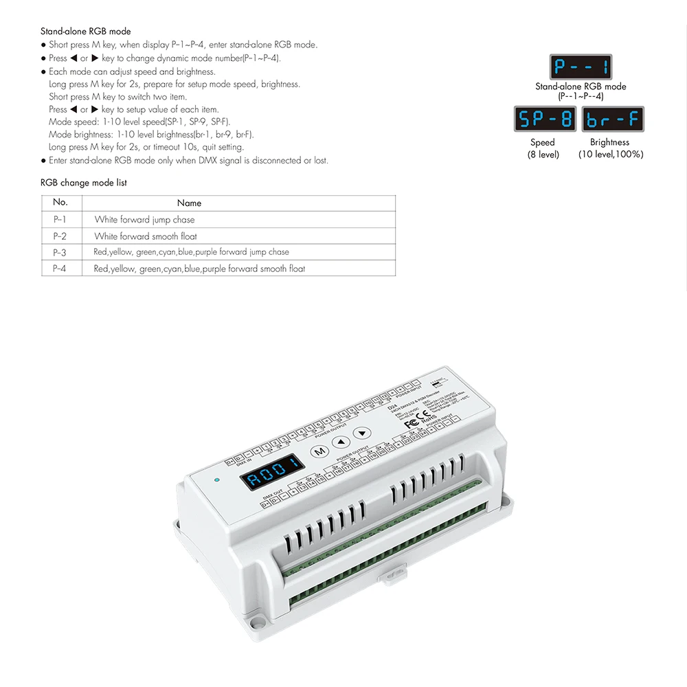 Skydance D24 DC12-24V 24 قناة RGB 8/16bit DIN السكك الحديدية DMX تحكم RGB LED قطاع ضوء باهتة ضوء المرحلة RDM DMX512 فك