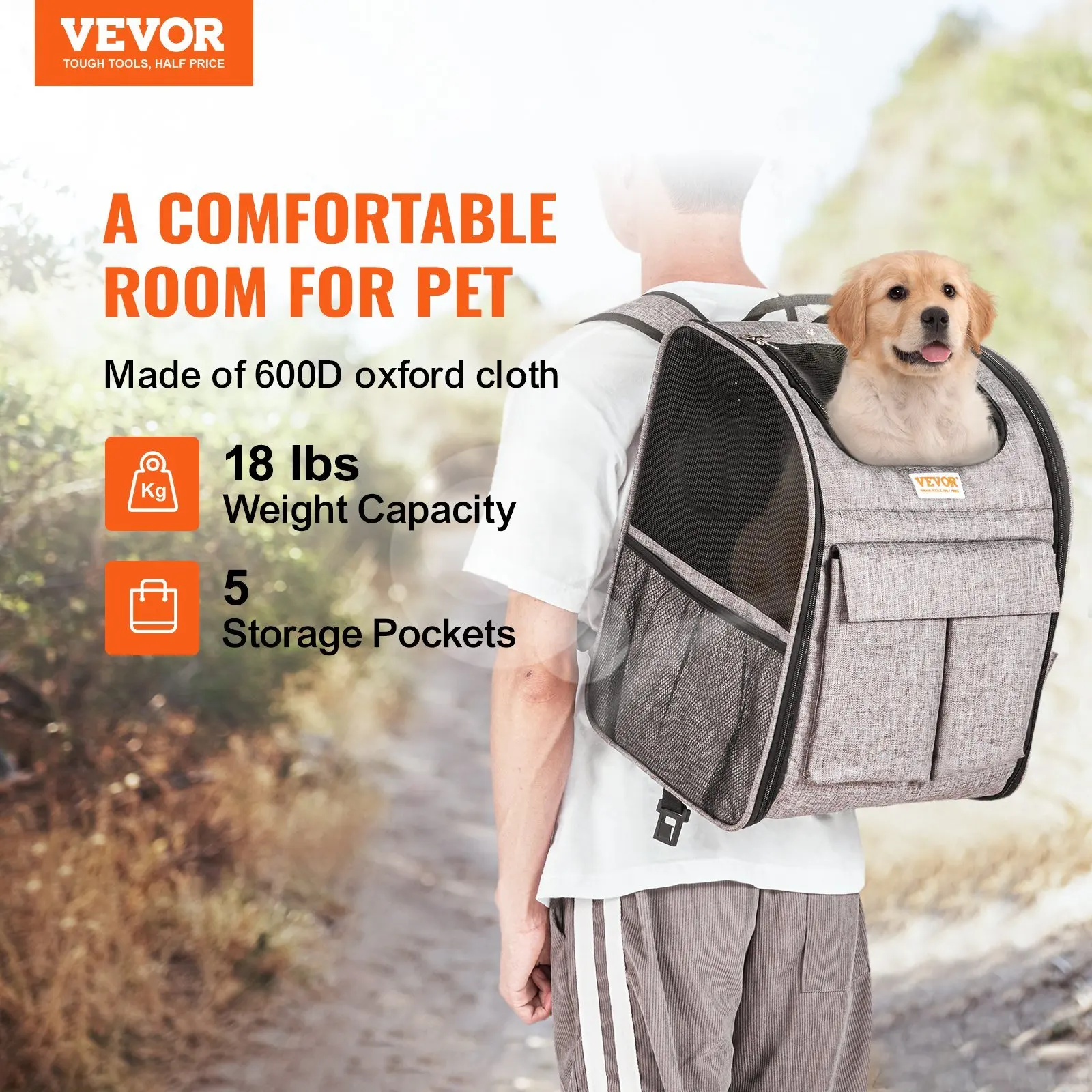 VEVOR Cat Carrier with Wheels Grey Rolling Pet Carrier with Telescopic Handle and Shoulder Strap with 1 Folding Bowl