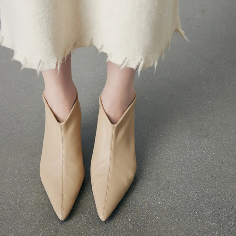 New Women Shoes Luxury French Pointed Tip Ankle Boots for Woman Fashion Soft Leather High Heeled Boot Designer Shoes Botas Mujer
