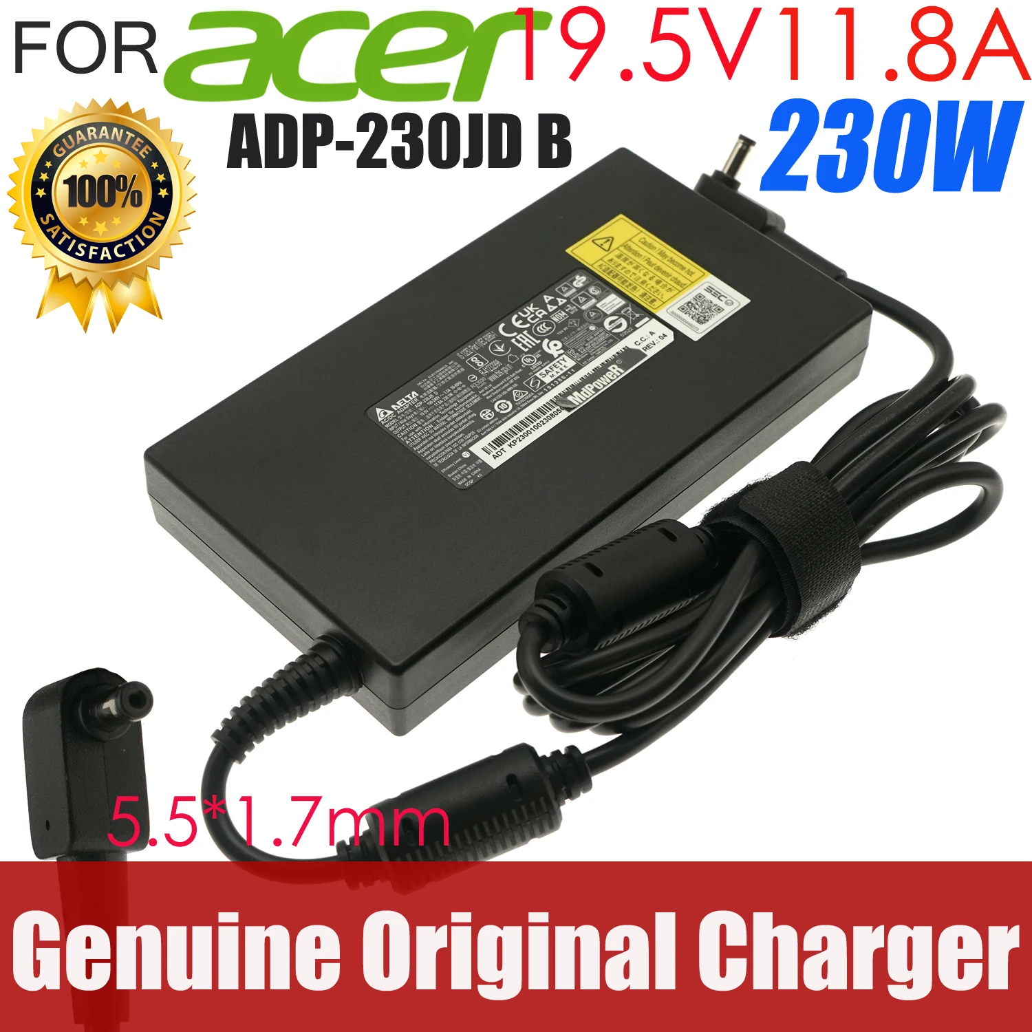

Delta ADP-230JB D AC Adapter Charger for ACER Predator Triton 500 PT515-52-762E Power Supply A17-230P1A A230A033P 19.5V 11.8A