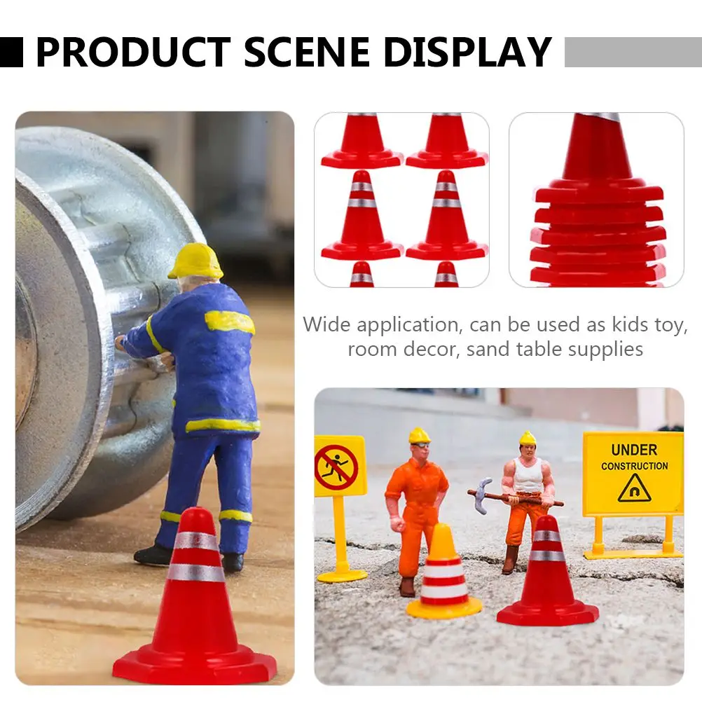 60pcs Miniature Road Cones Traffic Signs Simulation Toys Small Roadblock Signs for Sand Table Layout DIY Scene Decor