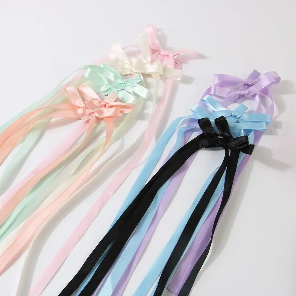 Ballet Style Bow Hair Clip Girls Korean Balletcore Long Tassel Ribbon Bowknot Hairpin Barrettes Cute Headwear Hair Accessories