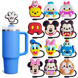 MINISO Disney Mickey Minnie Straw Cover Cap Cartoon 10MM Silicone Drink Straw Plug Splash Proof Drink Cup Straw Cap Party Gift