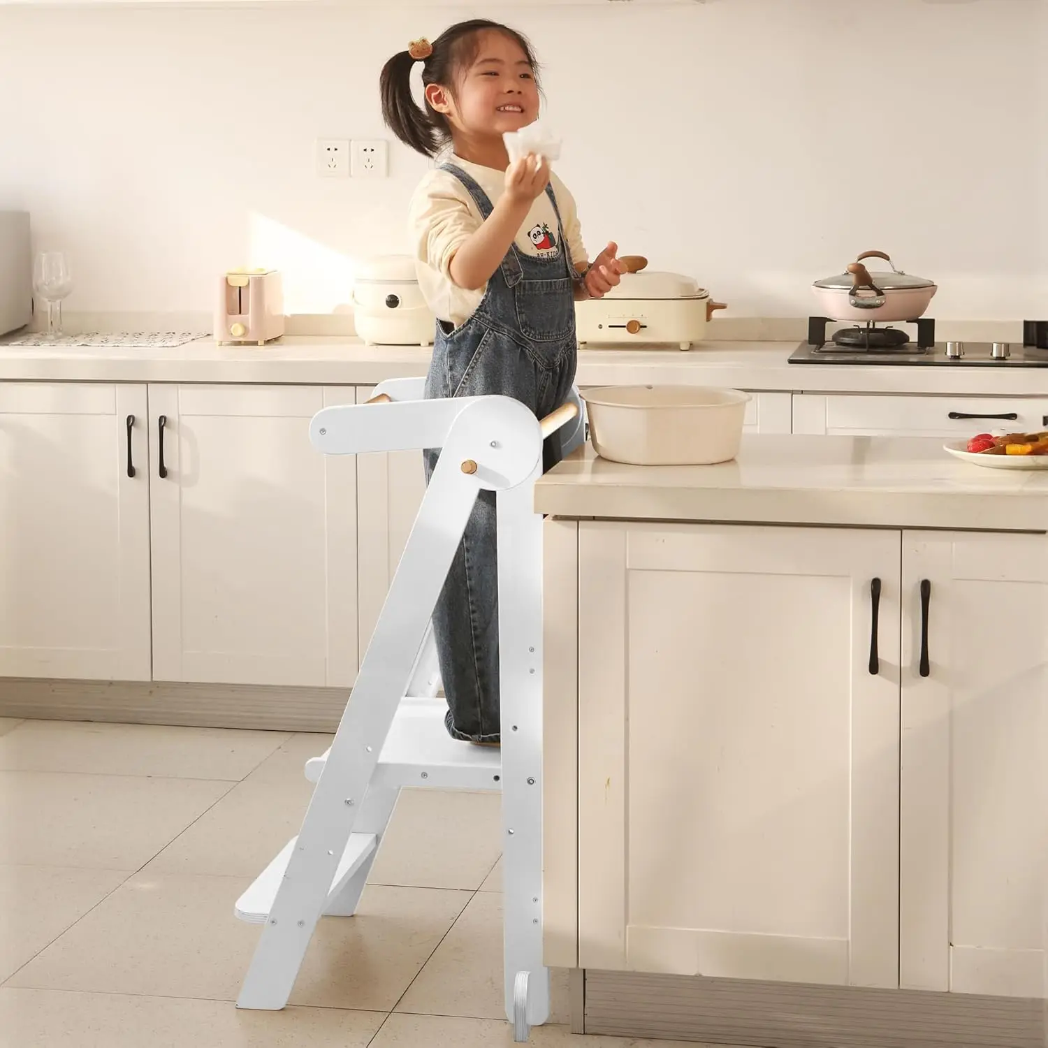 Tower 95% Preassembled Kitchen Stool Helper Folding Step Stool for Kids Montessori Toddler Standing Tower with 3 Adjustable Heig