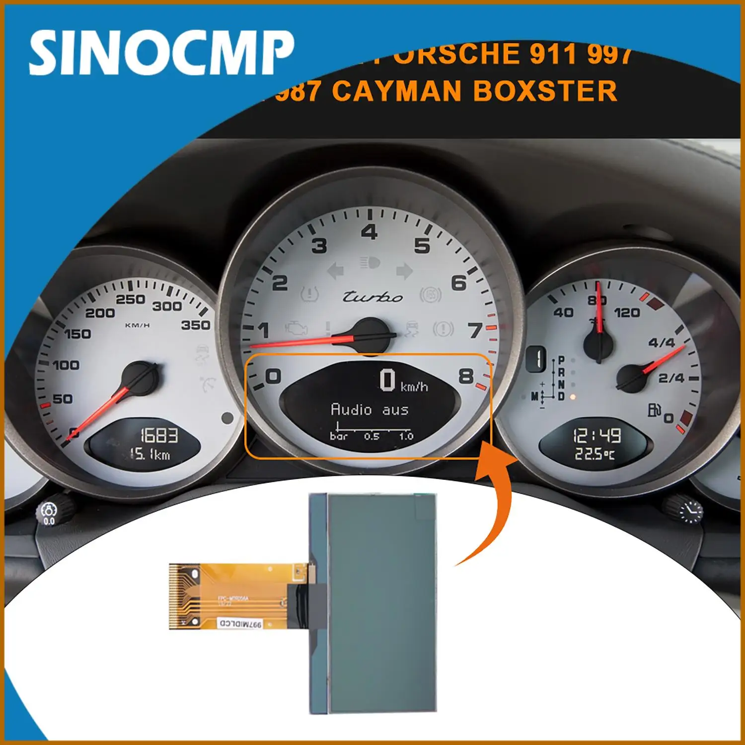 

Speedometer Dashboard LCD Display for Porsche 911 997 Carrera 987 Cayman Boxster Instrument Cluster Replacement 85x50mm