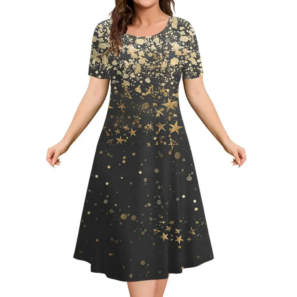 Fashion Elegant Women Dress Plus Size 8XL 9XL Short Sleeve O-Neck Casual Vacation Party Dress Big Size 3D Print  A-Line Dress