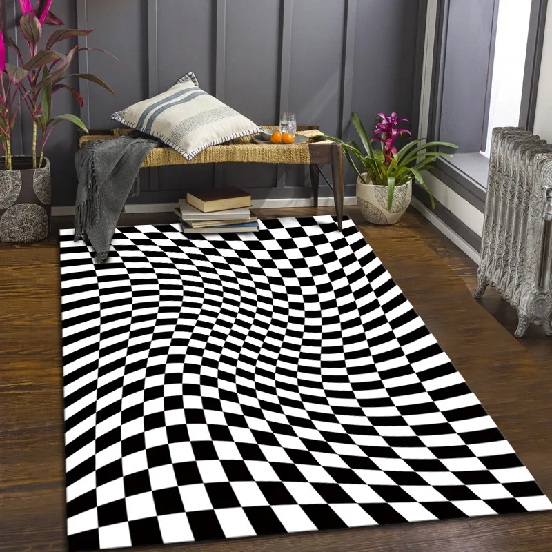 Checkerboard Stripes Bedroom Floor Mat Baby Cartoon Crawling Rug Door Mat Non Slip Carpets In The Bedroom Kids Carpet Home Decor