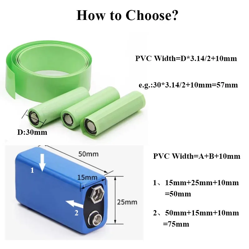 Tube thermorétractable en PVC pour batterie Lipo, film isolé, boîtier rond-lithium, manchon de câble, bleu, multi, largeur 17mm ~ 80mm, 1m, 18650