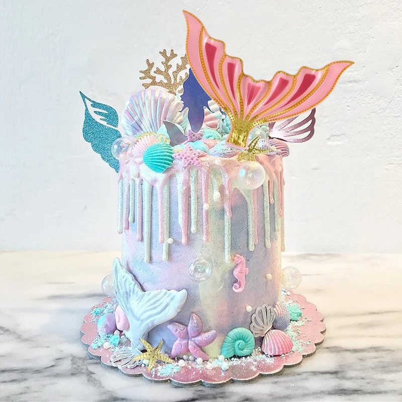 Mermaid Cake Topper Litte Mermaid Tail Shape Cake Topper Girls Birthday Heart-shaped Baby Shower Birthday Decoration