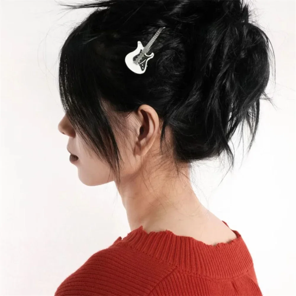 New Harajuku Guitar Hair Clip Metal Musical Instrument Hairpin for Women Girls Trendy Bang Side Clips Y2k Style Hair Accessories