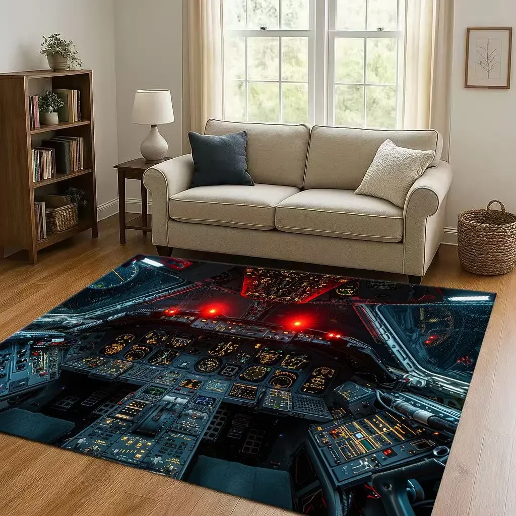 HD Spacecraft Aircraft Cockpit Dashboard Living Room Non-Slip Area Rug Carpet for Bedroom Kids Playroom Sofa,Home Decor Doormat