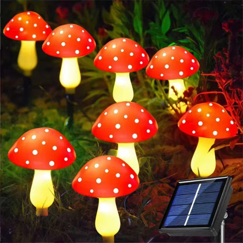 New Solar Mushroom Light String Outdoor Landscape Garden Courtyard Christmas Decoration Lights LED Solar Multi-color Lights Hot