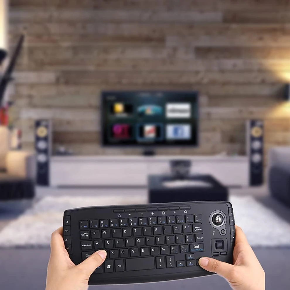 Multimedia 2.4Ghz Wireless Mini Keyboard with Trackball Mouse Scroll Wheel for PC Mac Android Tv Box, Remote Controller