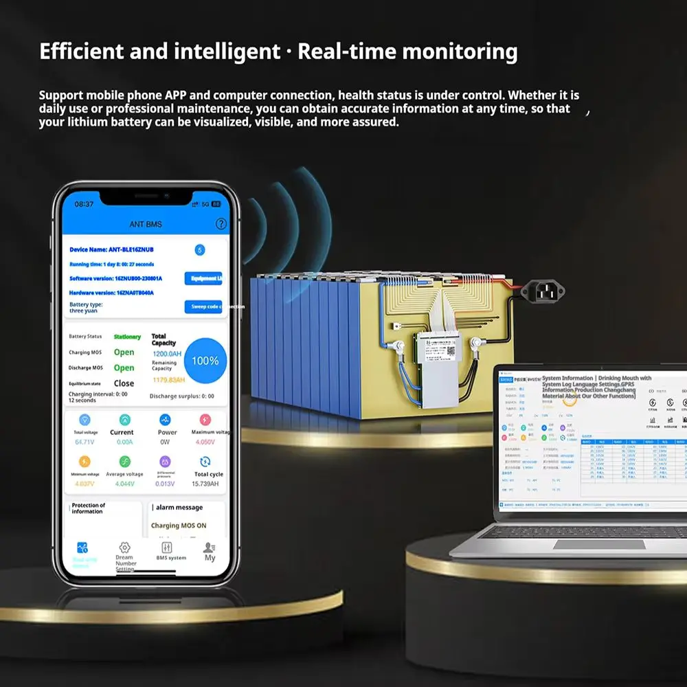 ANT الذكية WIFI BMS 10S-24S 50A-220A التوازن الذكي BMS 36V 48V 60V 72V 300A 550A LiFePO4/NCM/LTO ث/بلوتوث للطاقة الشمسية/E-سكوتر