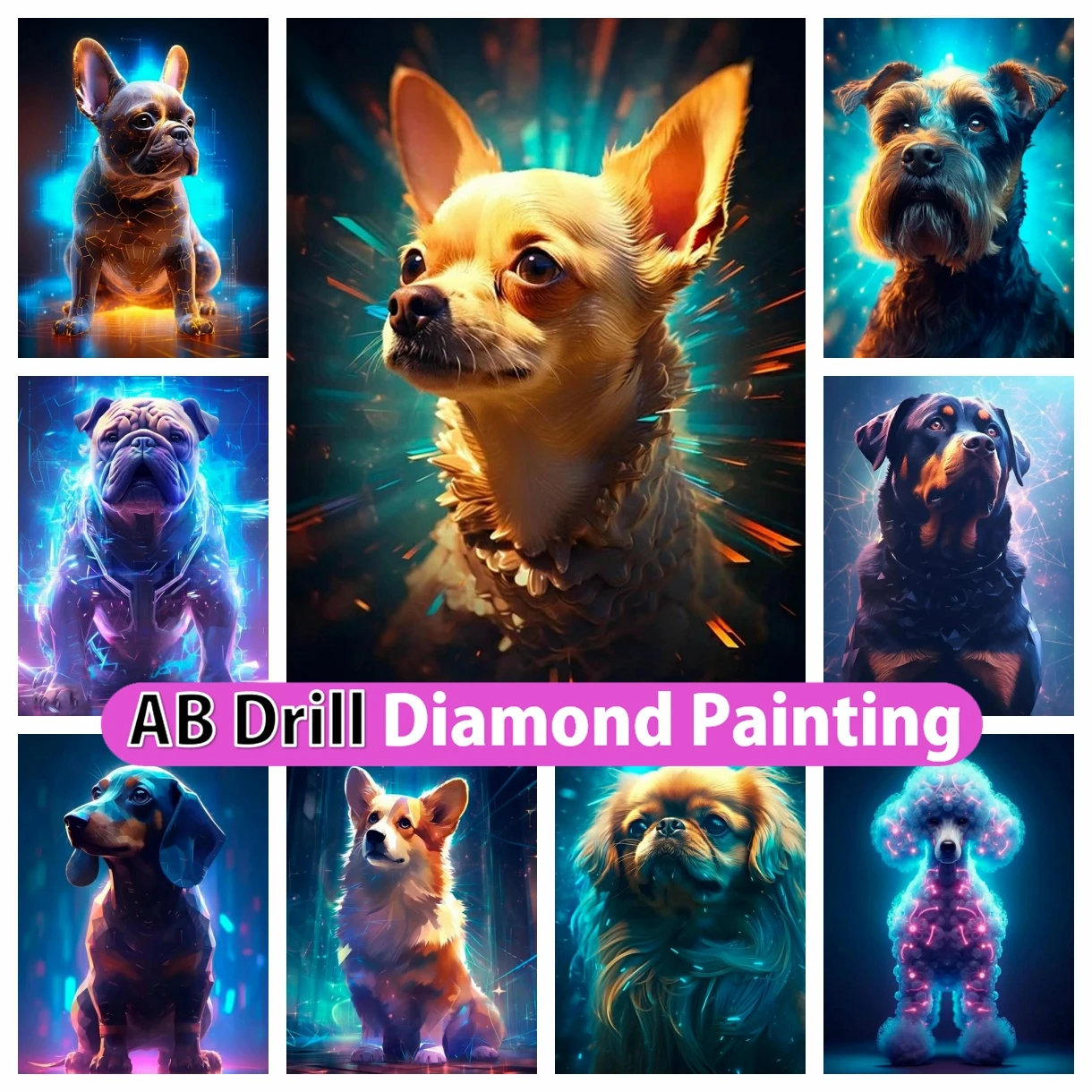 

Cute Dogs AB Diamond Painting Mosaic Embroidery French Bulldog Rottweiler Chihuahua Animals Cross Stitch Rhinestones Home Decor