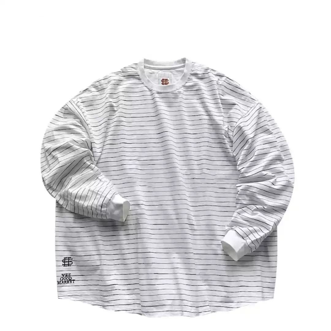 YGM SEE SEE co-branded YGM Japanese city boy style embroidered striped loose cotton long-sleeved T-shirt trend