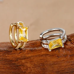 1PC Yellow Zircon Square Ear Clip Earrings for Women Simple Geometry Ear Cuff Without Piercing Earrings Jewelry