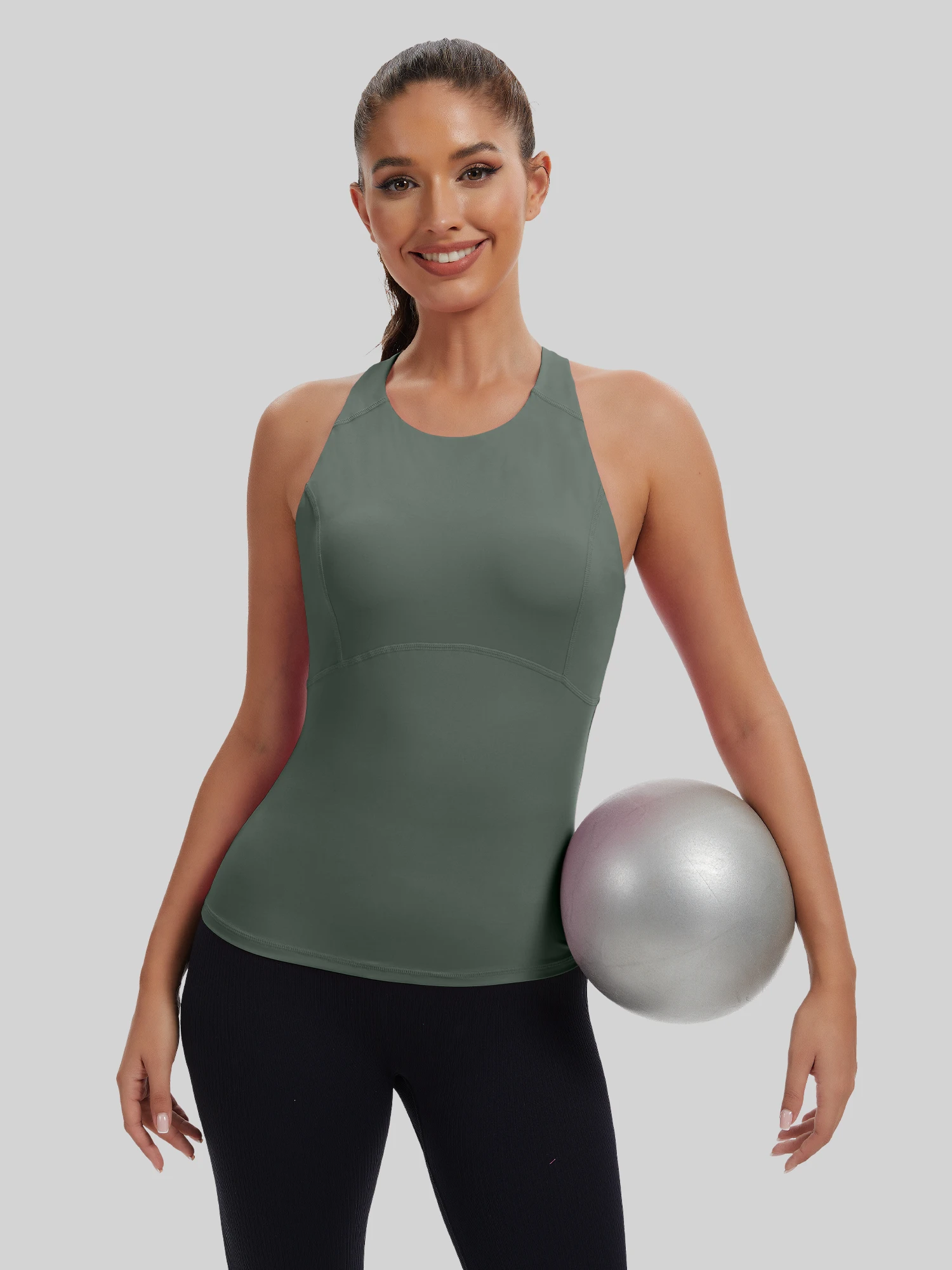 Womens Cross Back Workout Tank Tops-with Built in Bra, High Neck Athletic Yoga Gym Tank Tops