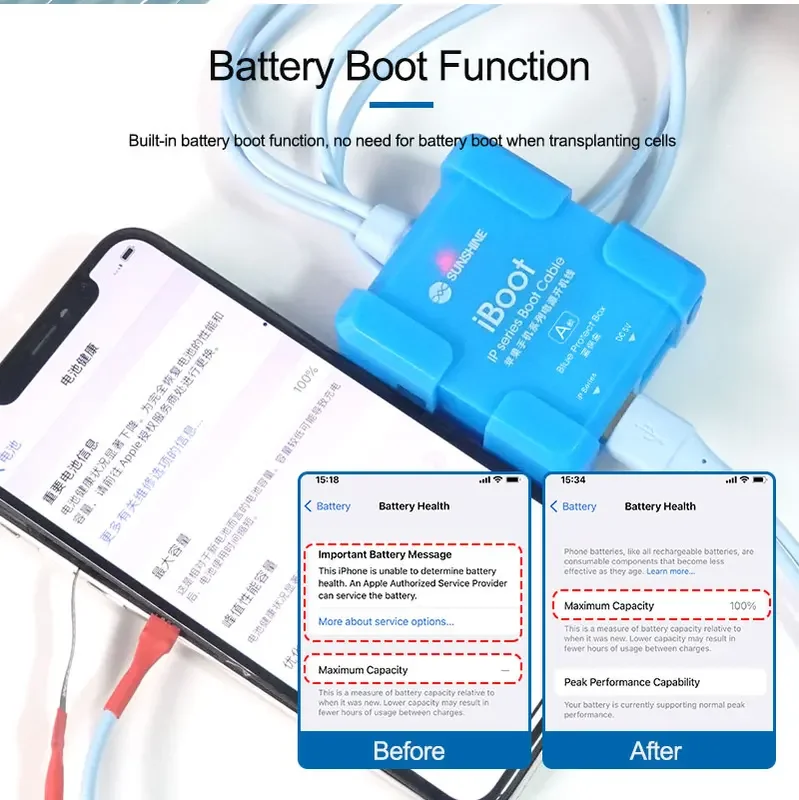

SUNSHINE iBoot IP Mobile Phone Repair Power Cord for IP8~17 Pro Max Original Battery Data One Second Boot Battery Boot Function