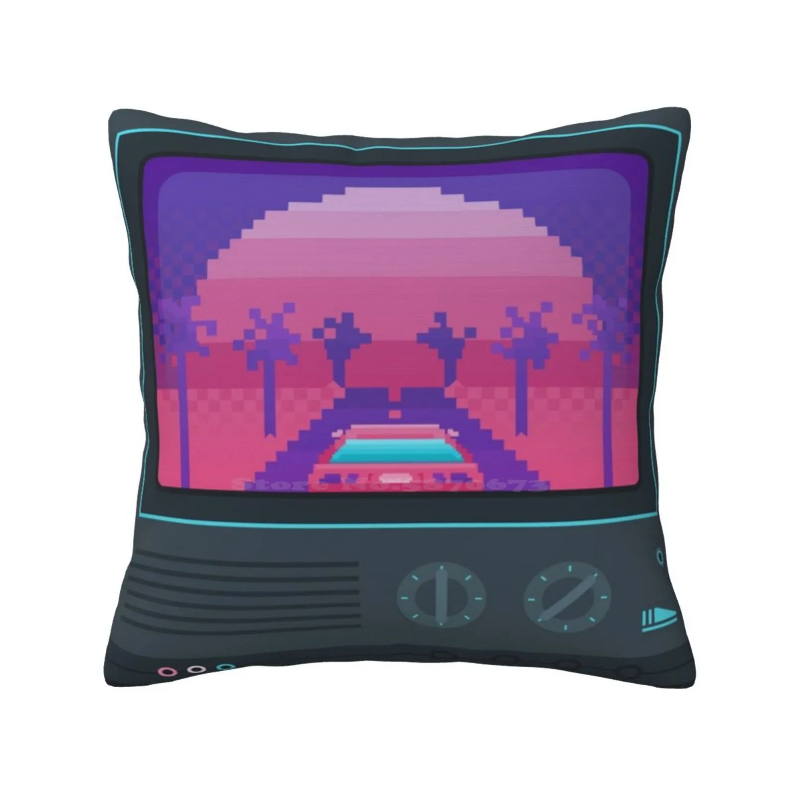 Nostalgia Trip Home Sofa Car Waist Throw Pillowcase Retro 80S Pixel Art Neon Rad Palm Trees Aesthetic Vintage Nostalgia 8 Bit