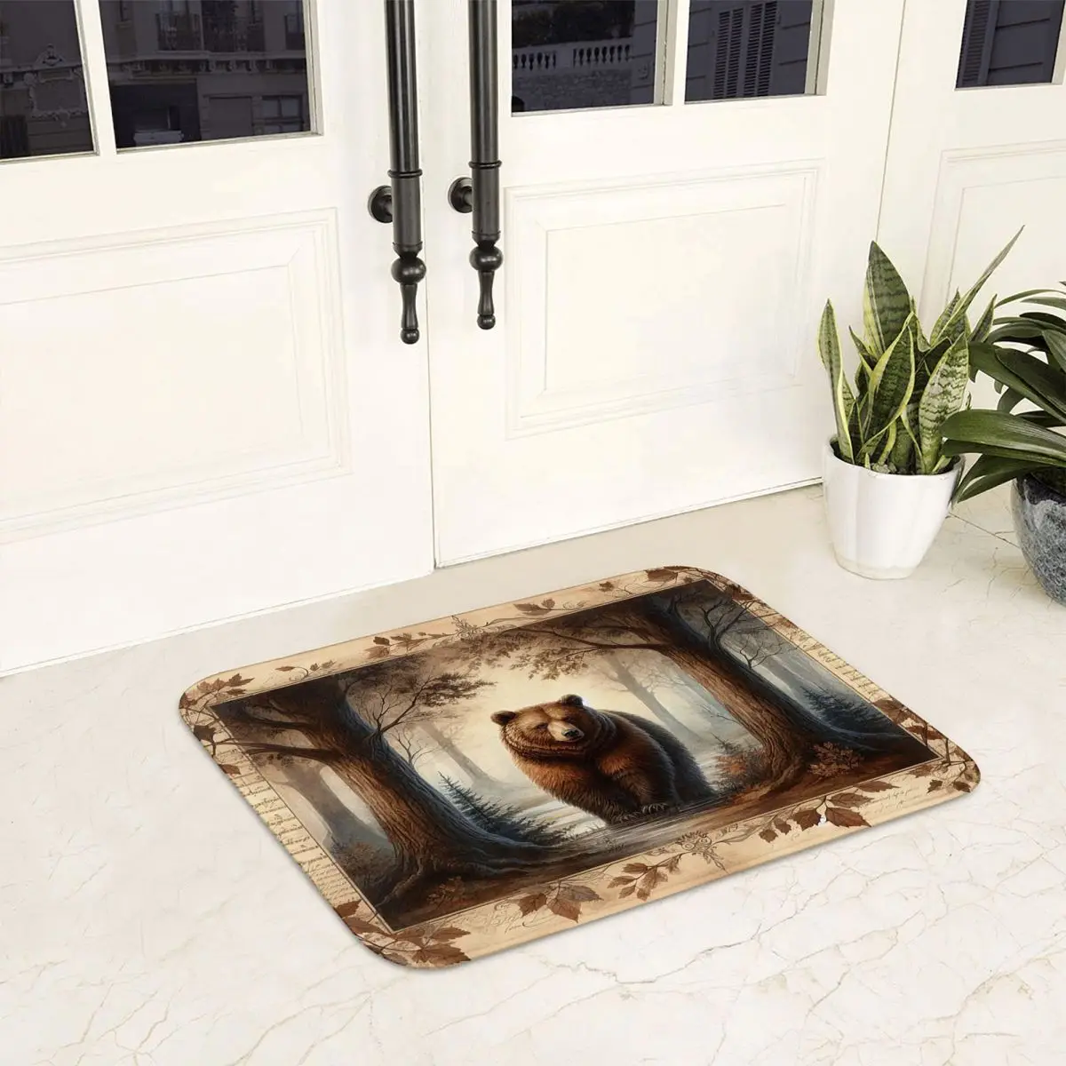 

Нескользящий коврик для двери с лесным медведем, напольный коврик, моющийся ковер, коврик для кухни, входа, дома, балкона, коврики для ног