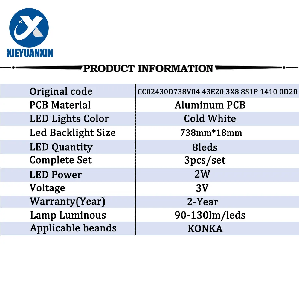 LED Backlight Cc02430d738v04 43e20 3x8 for Amcv Le-43ztfs17 Baird Ti43d Dexp F43d7000q F43e8000q Hi 43ft102x 43fs112x 43fsy112x