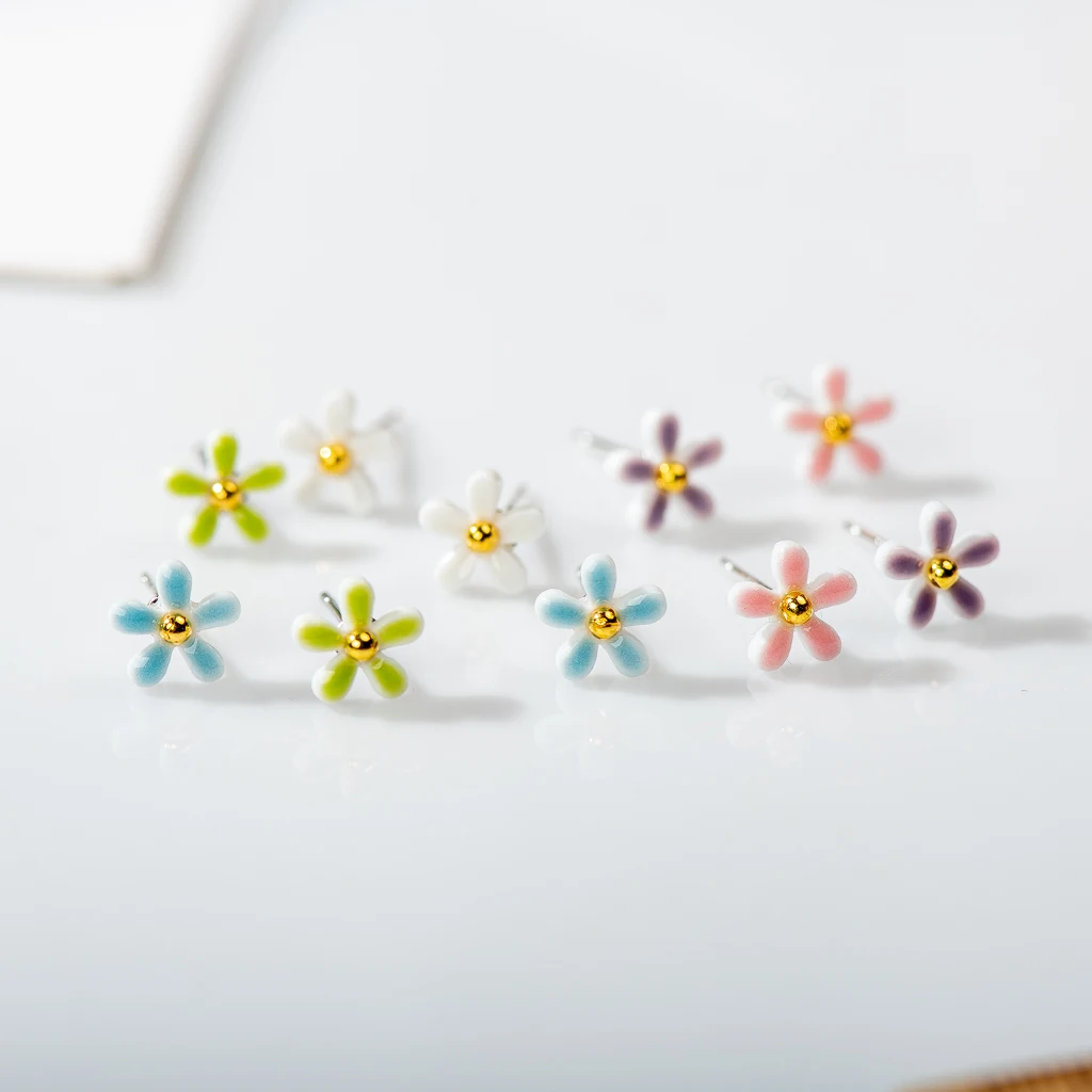 Cartoon Colorful Small Flower  Cute Ceramic Earrings With  Anti allergic Pin  Handmade And Wholesale  Orecchini Estate Z696