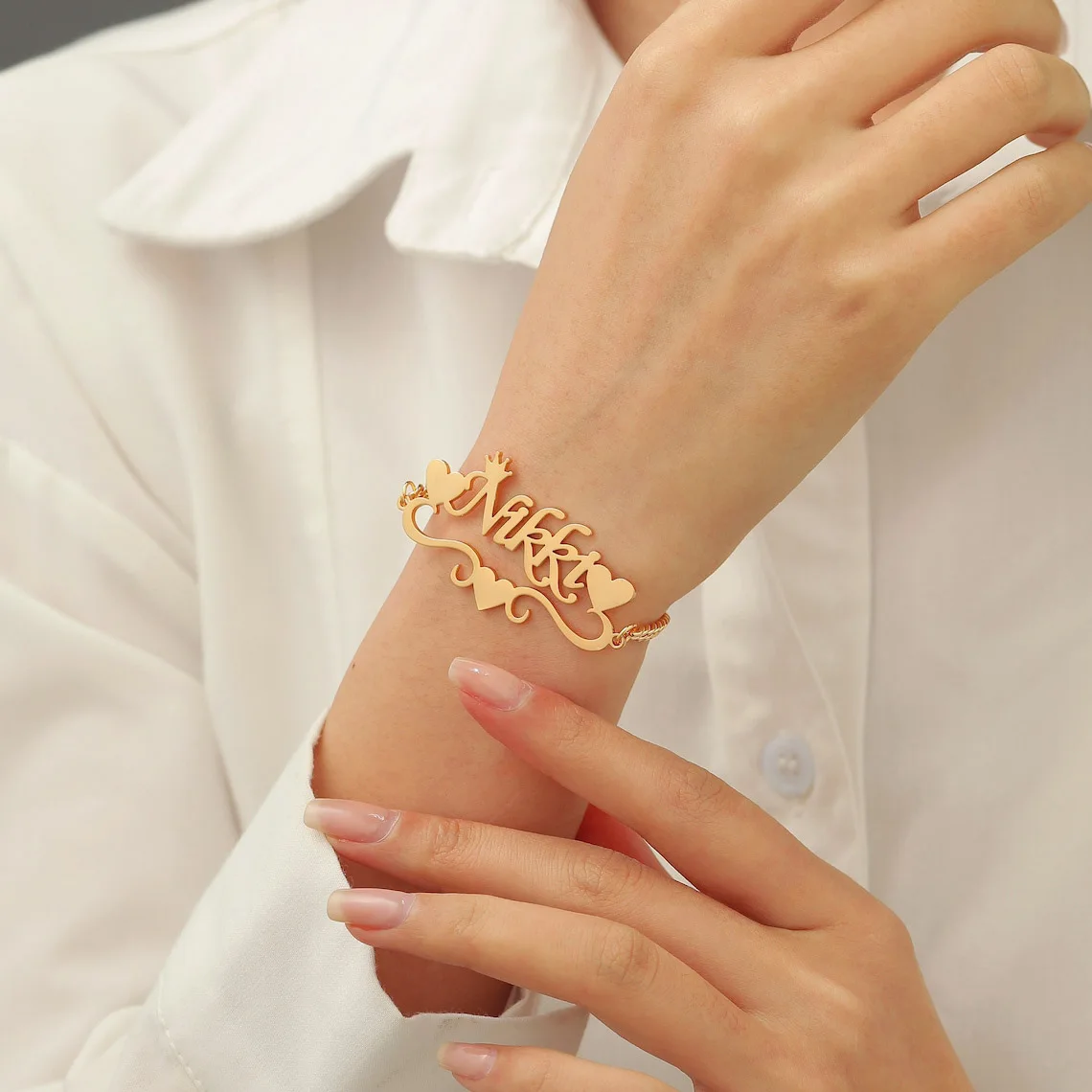 Luxury Gold Heart Bracelet Custom Heart Charm Bracelet Personalized Name Bracelet Stainless Steel Ankle Jewelry Couple Gifts