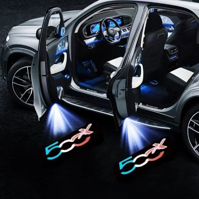 2X Led porte de voiture bienvenue lumière Logo fantôme ombre lampes décoration de voiture pour Fiat 500x 2015-2023 500L 2013-2015 2016 2017 2018 2019