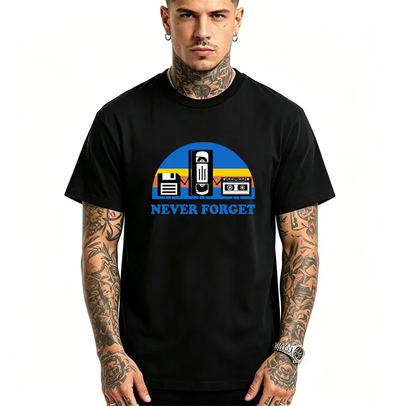 Summer Men's T-shirt Never Forget Sarcastic Graphic Music Funny Printed Cotton Blend T-Shirt Loose Male Top Casual Short Sleeve