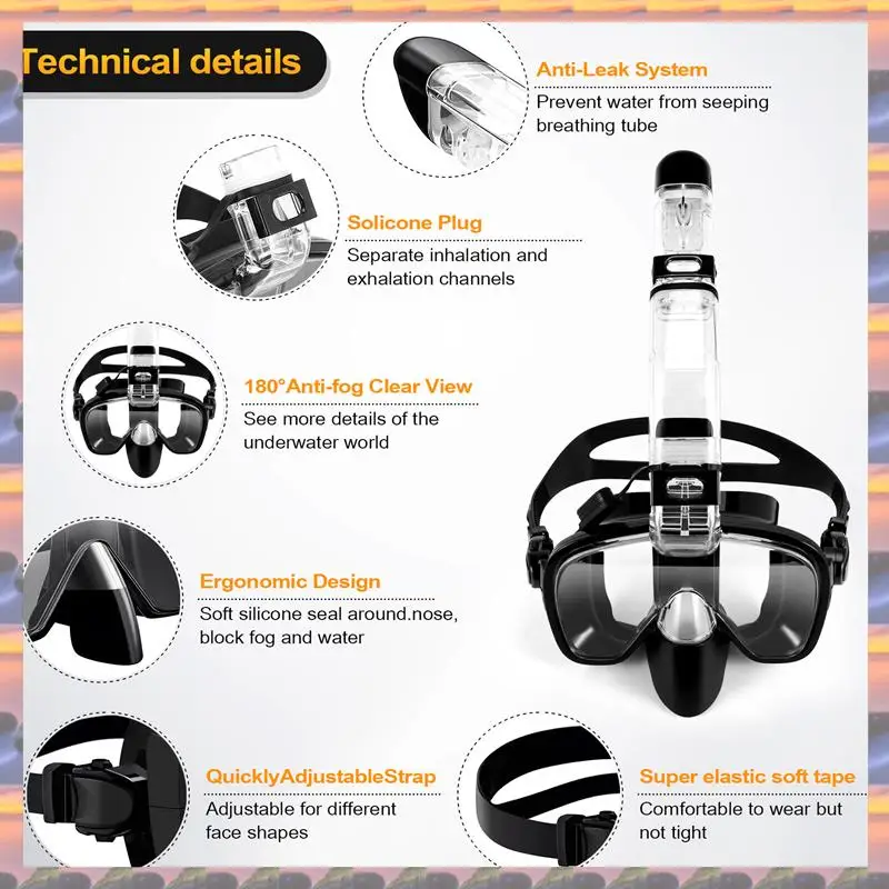 ABML Snorkel Foldable Diving Cover With Dry Top System And Camera Mount,Professional Snorkeling Gear For Kids