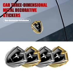 2pcs 3D Metal Shield Car Side Fender Emblem Badge Sticker Decal for Tesla Model Y 3 S X 2018 2024 Car Decorate Accessorie