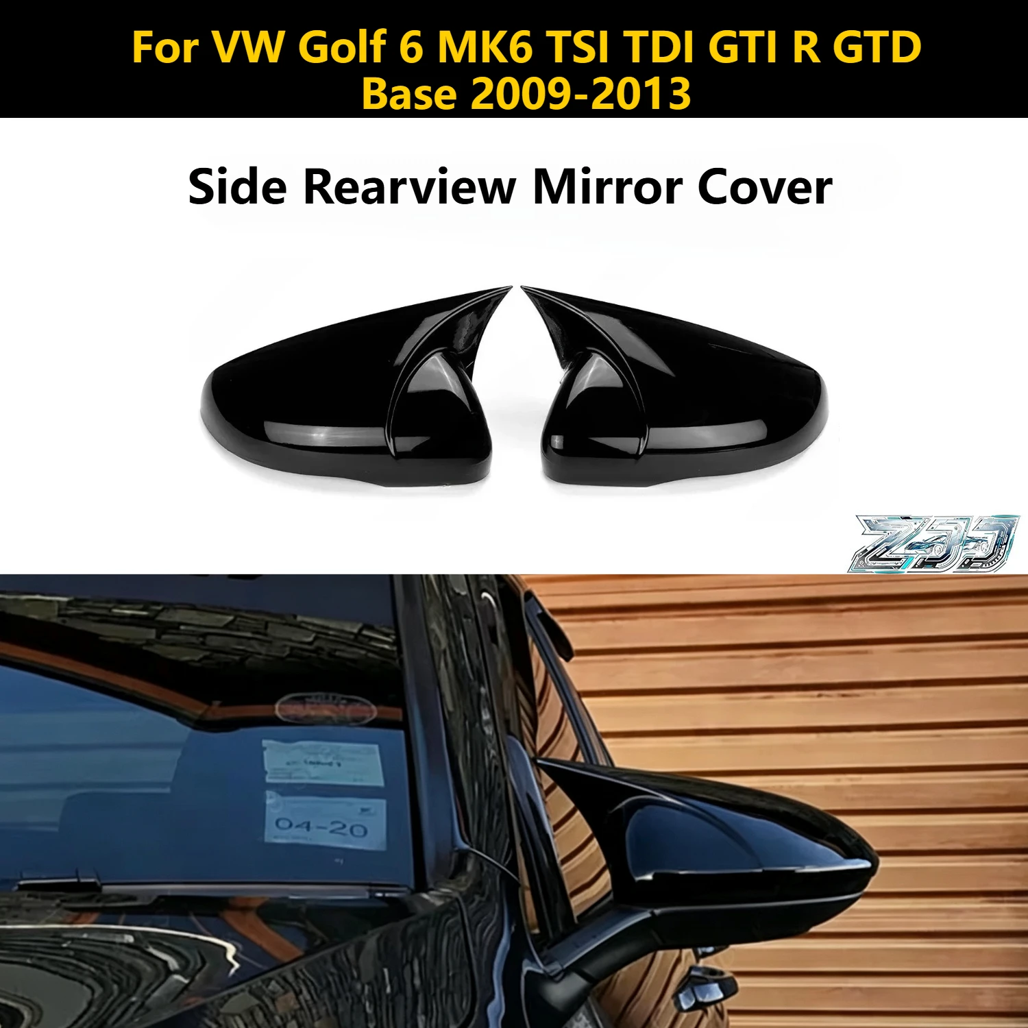 2 Stück M4 Spiegelkappen für VW Golf 6 MK6 TSI TDI GTI R GTD Base 2009-2013 2 Stück Seitenspiegelabdeckung Glanzschwarz Tuning