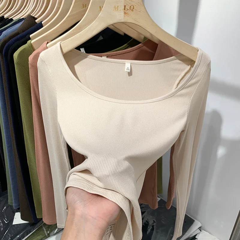 

Spring 2025 Casual T Shirts Woman Fashion O Neck Button Knitted Tops Female Long Sleeve Comfortable T-shirt Lady Slim Shirts