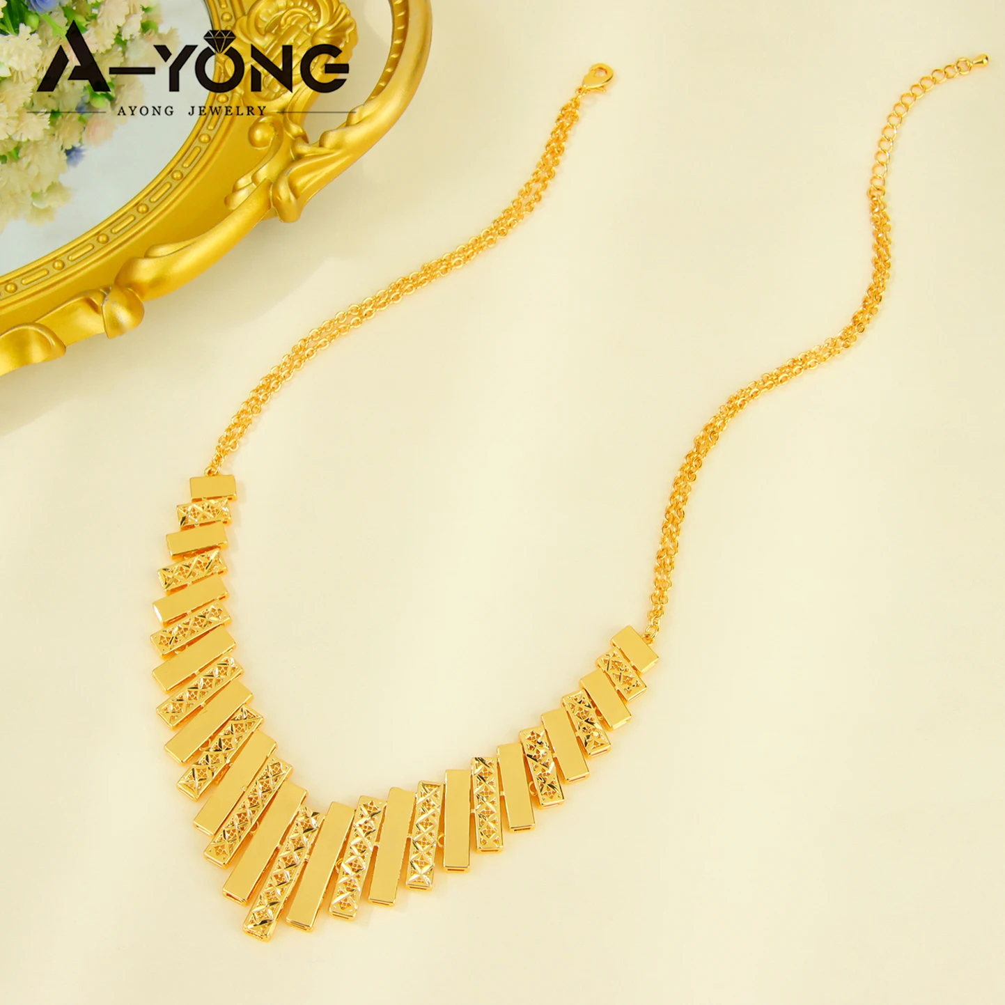 Dubai Mode-Schmuckset 24k Vergoldet Arabisches Unregelmäßiges Geometrisches Halsketten-Armband-Ohrringe-Set Nahost Damen Vintage-Schmuck – Detail 6