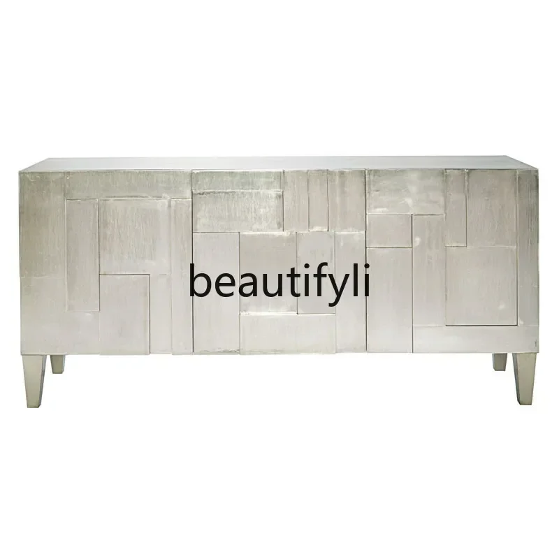 

ls 42Silver foil old solid wood dining side cabinet retro storage locker tea living room cupboard